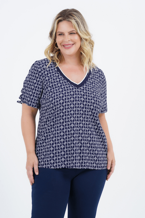 Blusa Plus Size Feminino Manga Curta Visual