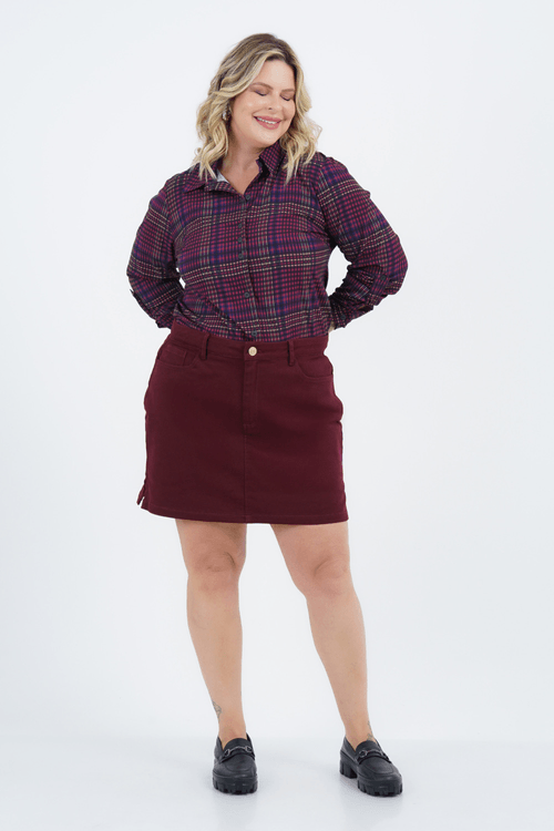 Shorts-Saia Plus Size Feminino Sarja Passeio