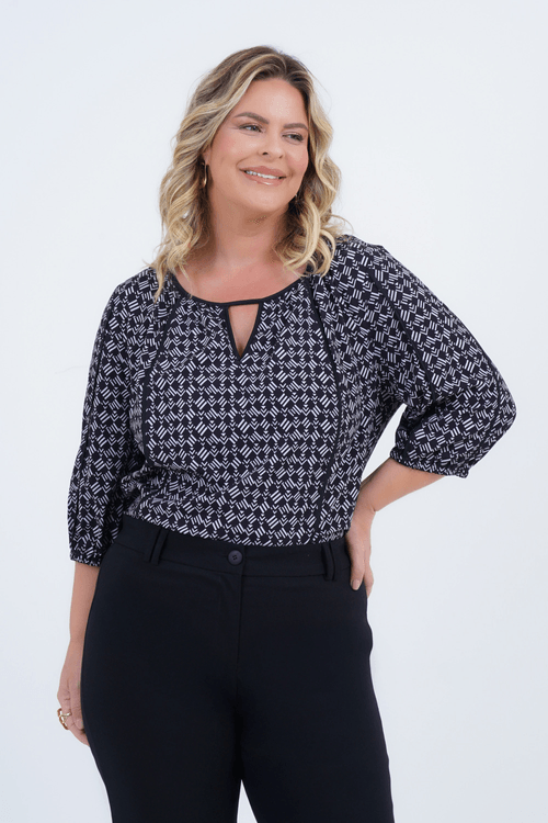 Blusa Plus Size Feminino Manga 3/4 Visual
