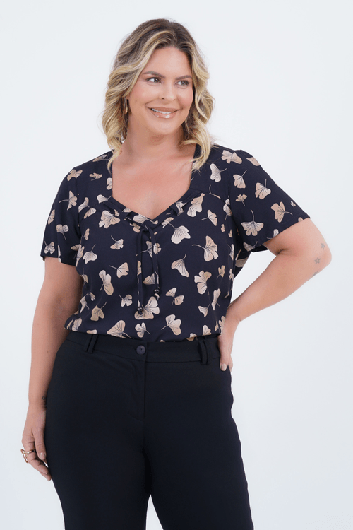 Blusa Plus Size Feminino Manga Curta Flutuar