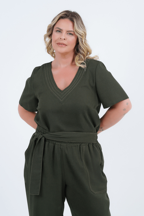 Blusa Plus Size Feminino Manga Curta Linho Divino