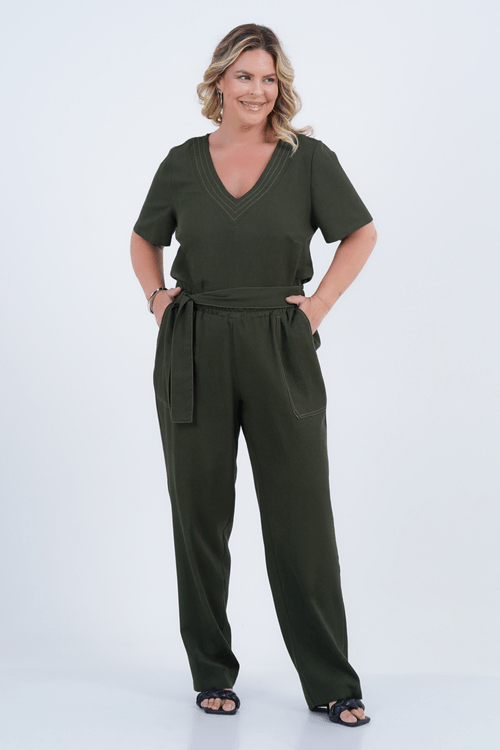 Calça Plus Size Feminino Reta Linho Divino