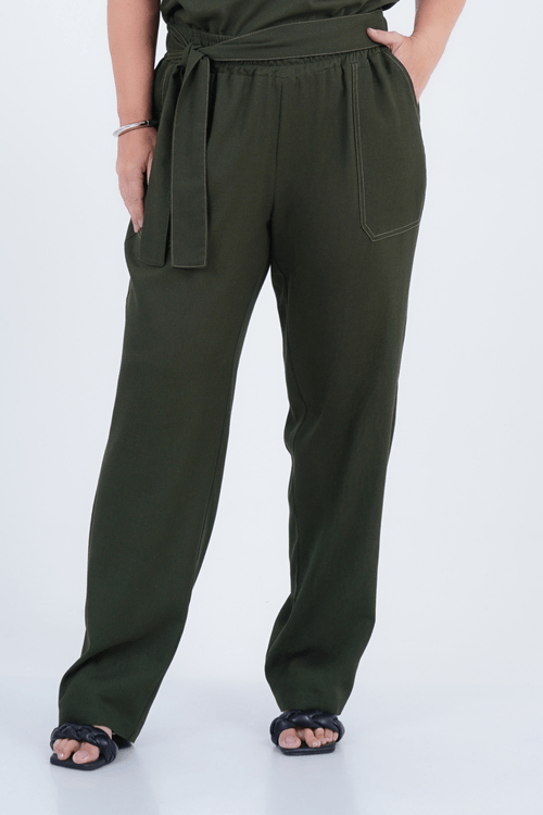 Calça Plus Size Feminino Reta Linho Divino