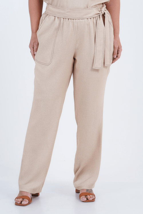 Calça Plus Size Feminino Reta Linho Divino