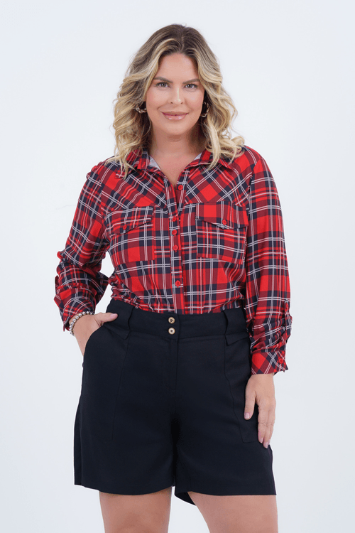 Camisão Plus Size Feminino Manga Longa Xadrez Tradição
