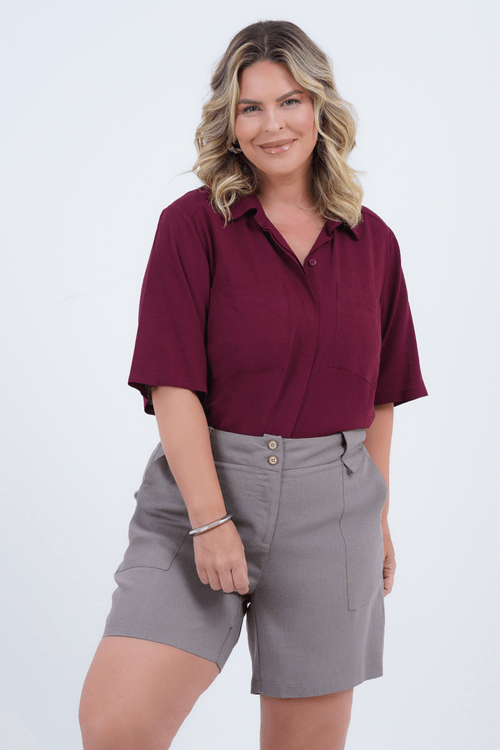 Camisa Plus Size Feminino Manga 3/4 Linho Vida