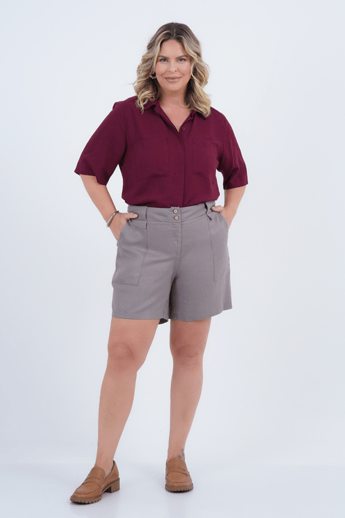 Camisa Plus Size Feminino Manga 3/4 Linho Vida