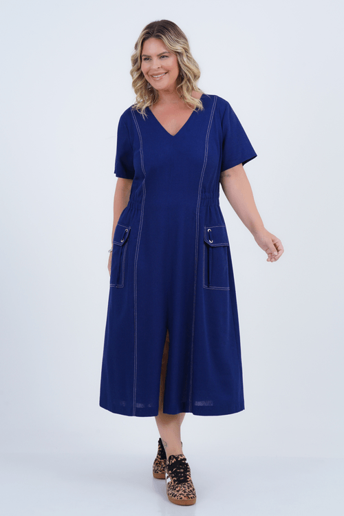 Vestido Plus Size Feminino Midi Linho Simetria