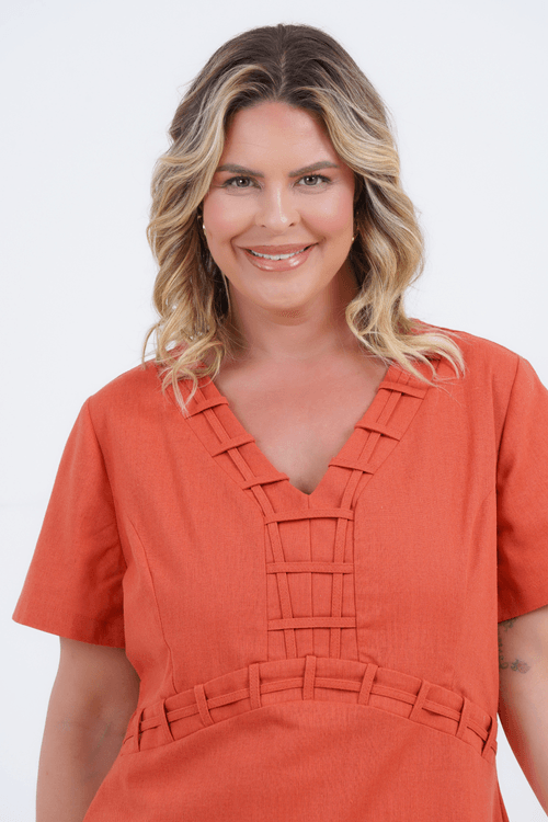 Vestido Plus Size Feminino Médio Linho Gruta
