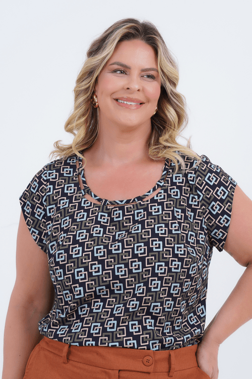 Blusa Plus Size Feminino Manga Curta Anel