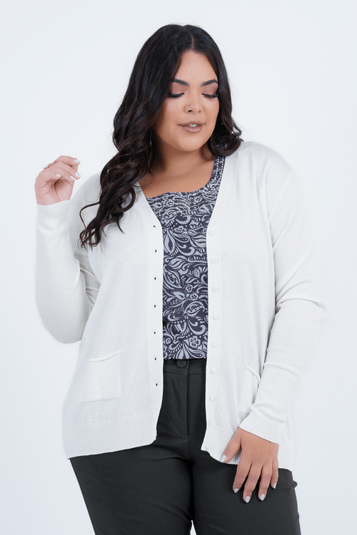 Cardigã Plus Size Feminino Tricot Manga Longa Aconchego