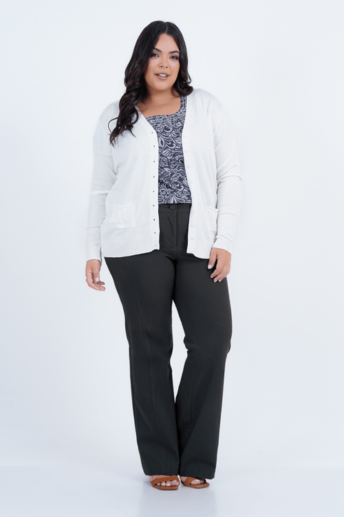 Cardigã Plus Size Feminino Tricot Manga Longa Aconchego