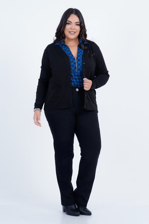 Cardigã Plus Size Feminino Tricot Manga Longa Aconchego