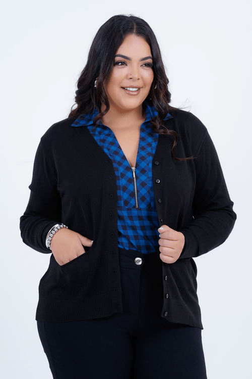 Cardigã Plus Size Feminino Tricot Manga Longa Aconchego
