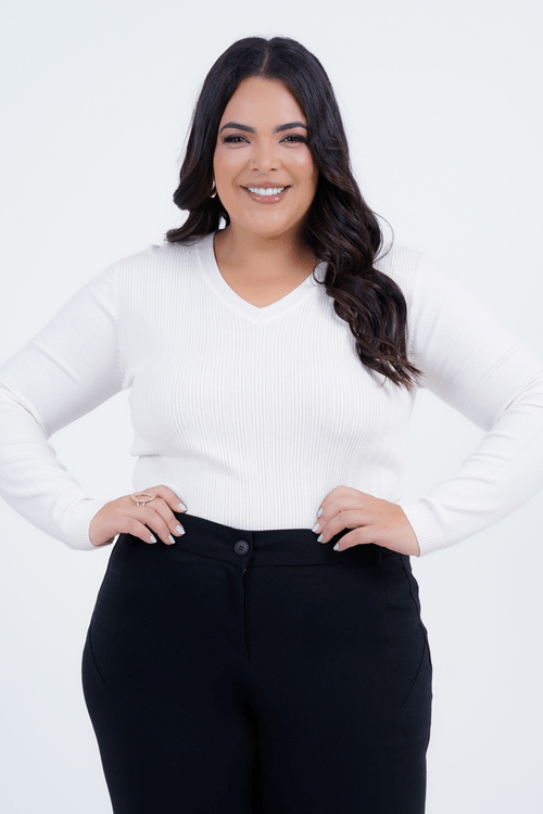 Blusa Plus Size Feminino Manga Longa Tricot Frio