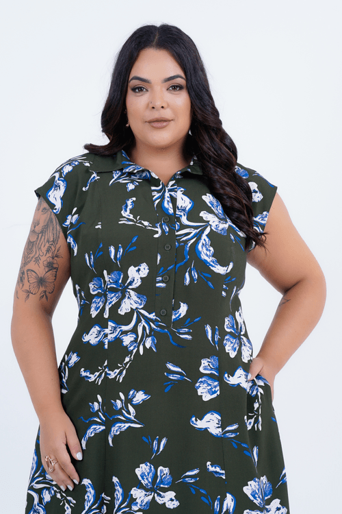 Vestido Plus Size Feminino Midi Aquarela