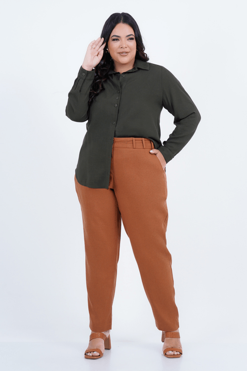 Camisa Plus Size Feminino Linho Liso Sutileza