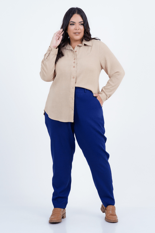 Camisa Plus Size Feminino Linho Liso Sutileza
