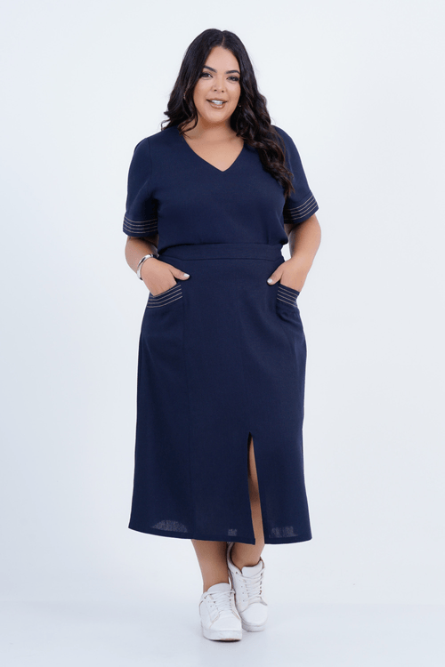 Saia Plus Size Feminino Midi Linho Carmenere