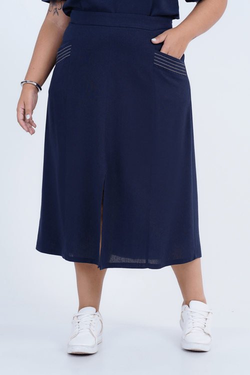 Saia Plus Size Feminino Midi Linho Carmenere