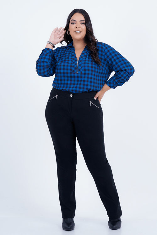 Calça Plus Size Feminino Reta Prata