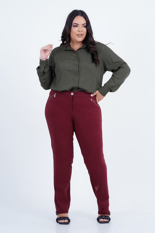 Calça Plus Size Feminino Reta Prata