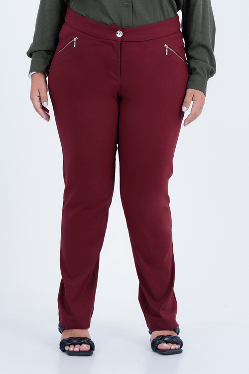 Calça Plus Size Feminino Reta Prata