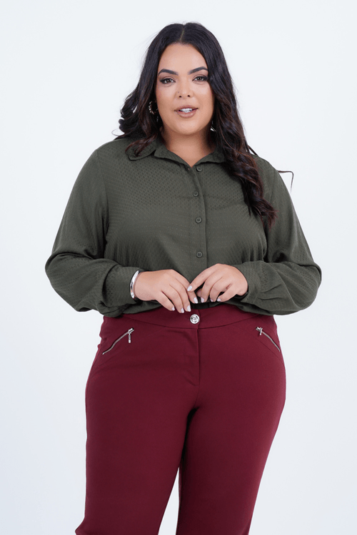 Camisa Plus Size Feminino Manga Longa Memória