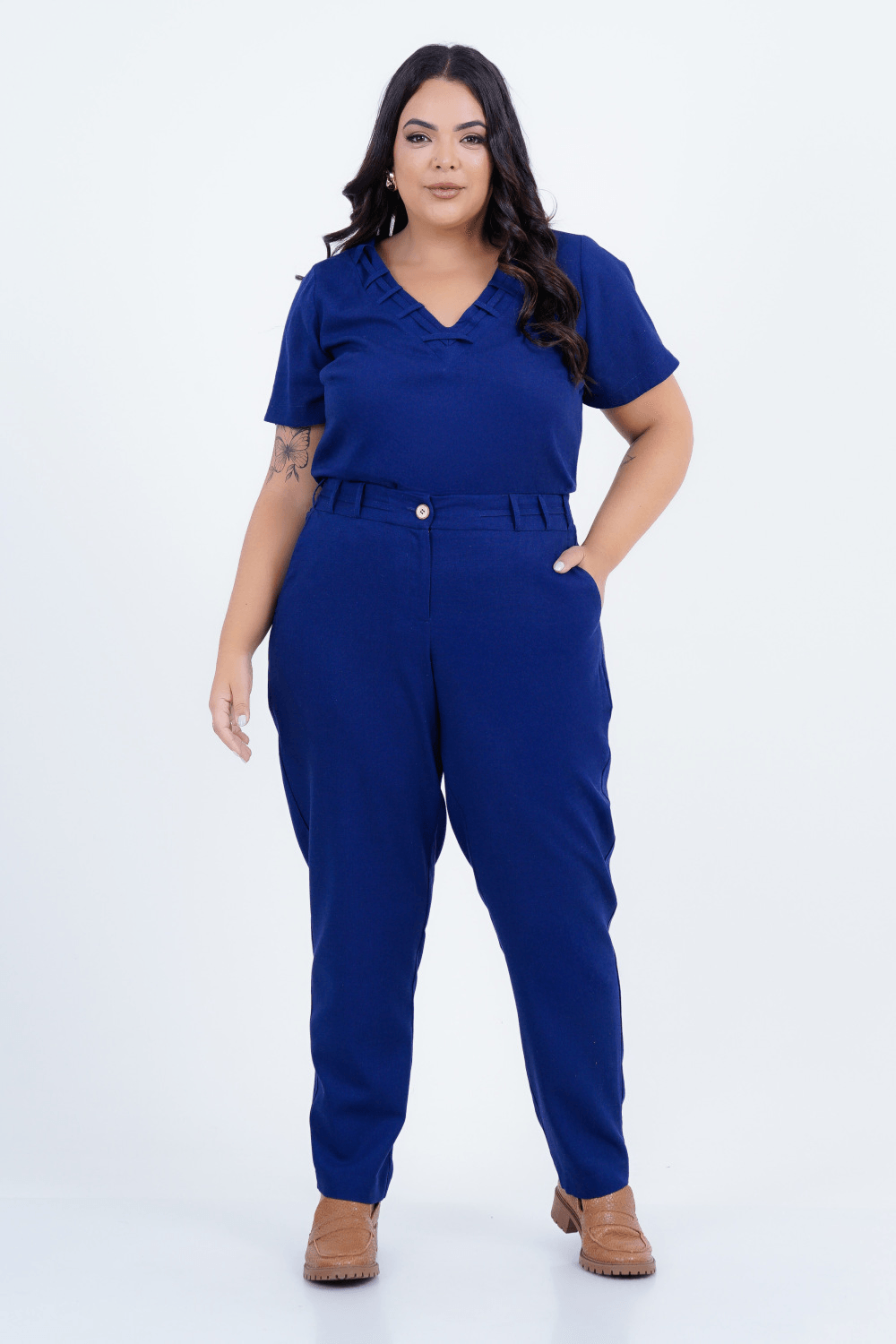 Blusa Plus Size Feminino Manga Curta Linho Estradas