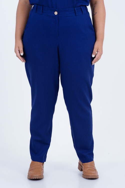 Calça Plus Size Feminino Reta Linho Estradas