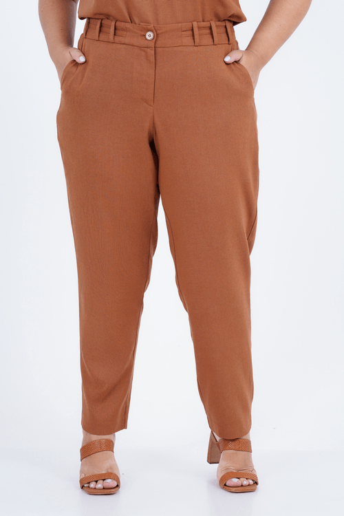 Calça Plus Size Feminino Reta Linho Estradas