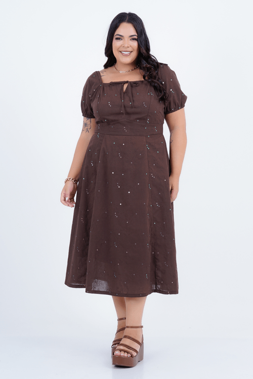 Vestido Plus Size Feminino Midi Cintilante