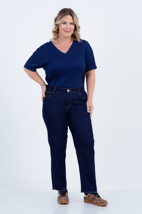 Calça Plus Size Feminino Cropped Jeans Celeste