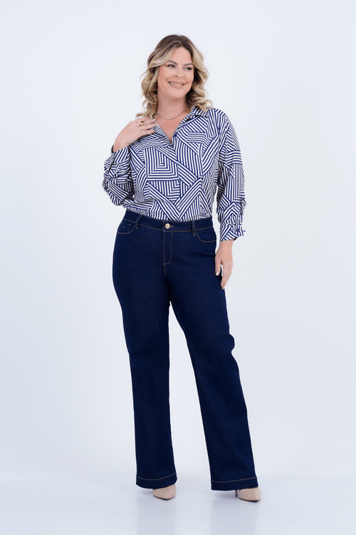 Calça Plus Size Feminino Boot Cut Jeans Índigo