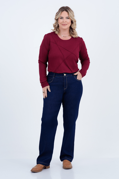 Blusa Plus Size Feminino Manga Longa Montanha