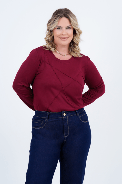 Blusa Plus Size Feminino Manga Longa Montanha