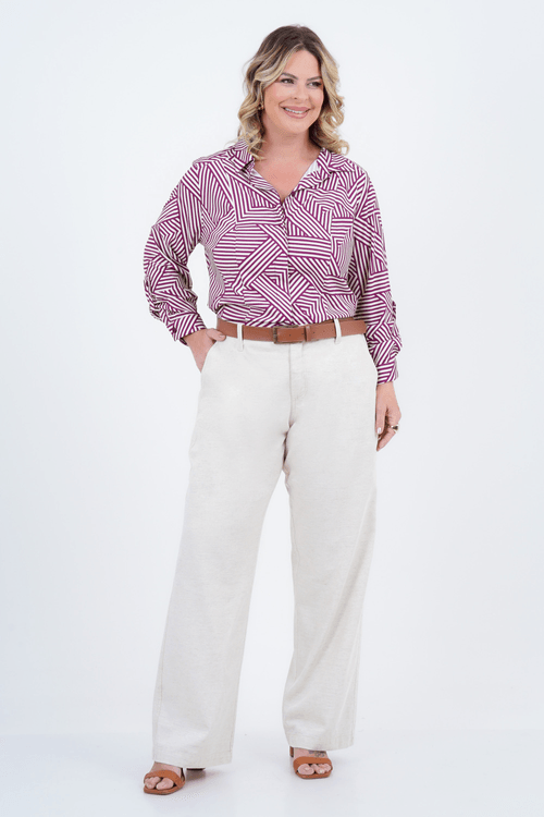 Camisa Plus Size Feminino Manga Longa Vínculo
