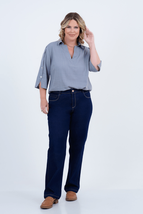Blusa Plus Size Feminino Manga 3/4 Linho Pureza