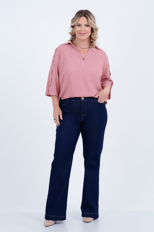 Blusa Plus Size Feminino Manga 3/4 Linho Pureza