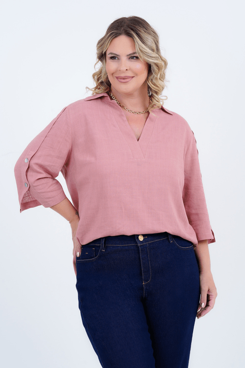 Blusa Plus Size Feminino Manga 3/4 Linho Pureza