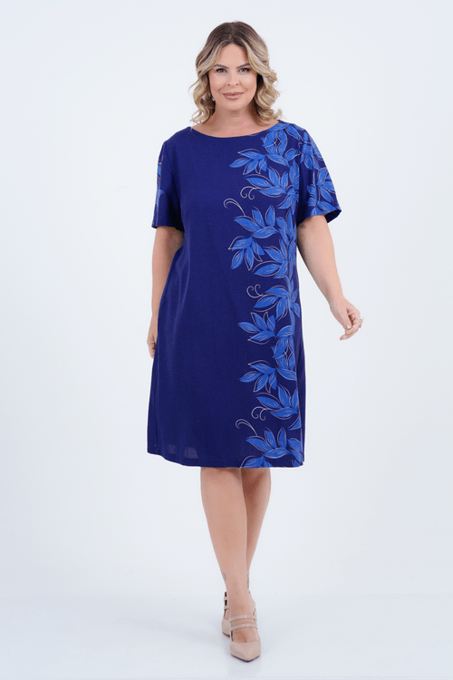 Vestido Plus Size Feminino Médio Linho Flora