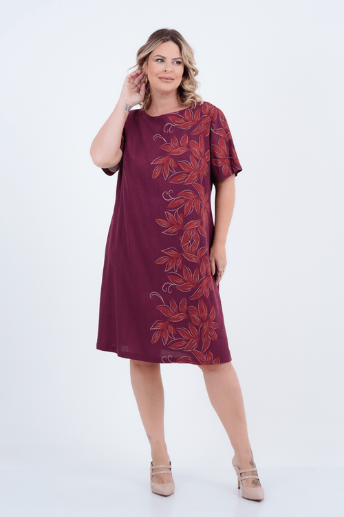 Vestido Plus Size Feminino Médio Linho Flora