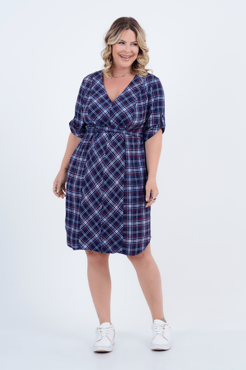Vestido Plus Size Feminino Médio Xadrez