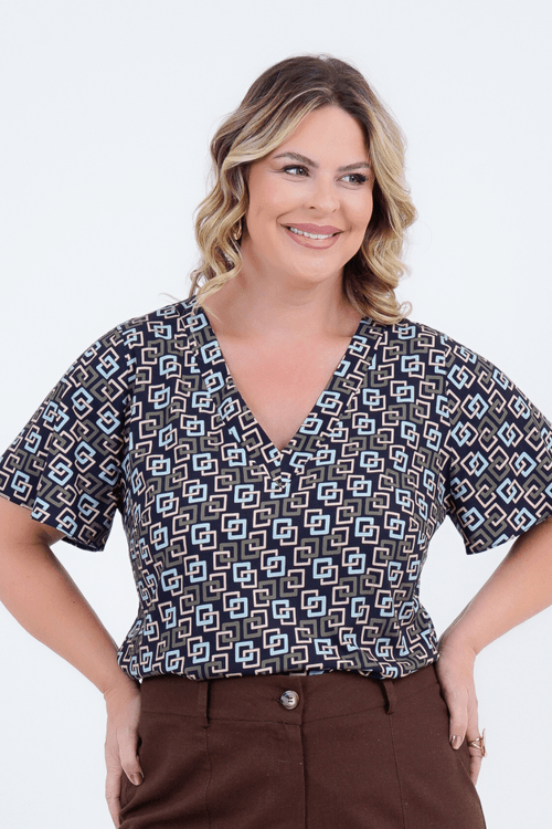 Blusa Plus Size Feminino Manga Curta Aliança