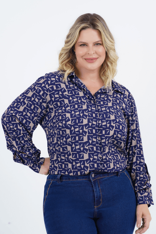 Camisa Plus Size Feminino Manga Longa Lúdico