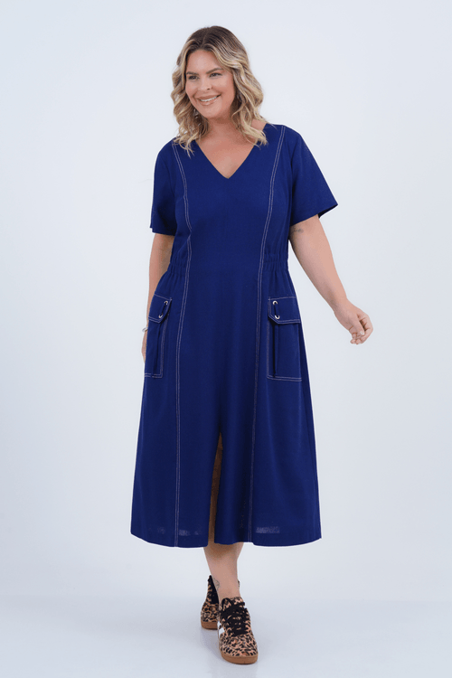 Vestido Plus Size Feminino Midi Linho Simetria