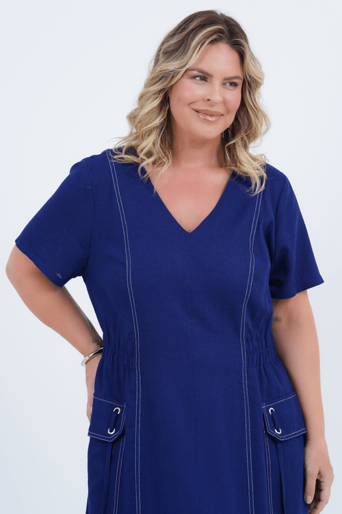 Vestido Plus Size Feminino Midi Linho Simetria