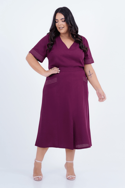 Saia Plus Size Feminino Midi Linho Carmenere