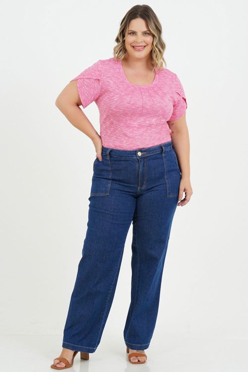 Calça Reta Plus Size Flor Jeans