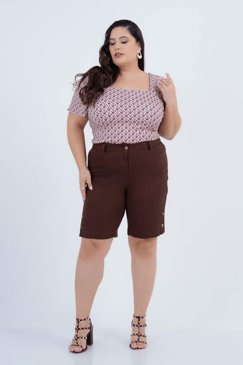 Bermuda Plus Size Feminino Linho Bombom